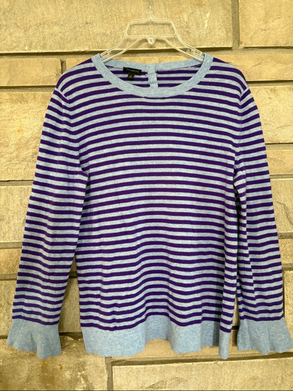 Talbots Purple and Light Blue Striped Crewneck Sweater